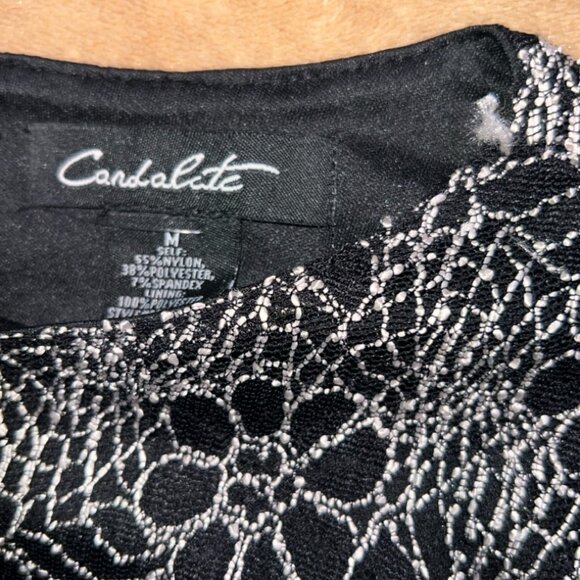 NWT Candalate Women Medium Black White‎ Floral Keyhole Back Fitted Dress (R) - Picture 5 of 10